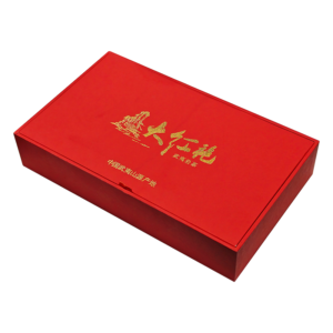 Premium Chinese Red Wooden Gift Box for Tea, Exquisitely Designed for Pu'er and Dahongpao Tea Packaging.